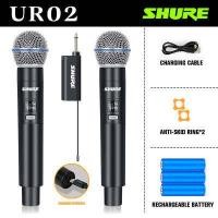 ราคา original SHURE UR01 UR02 ไมโครโฟนไร้สาย 2 ไมโครโฟนแบบใช้มือถือ 50M ระยะทางรับ UHF FM Cyclic ชาร์จไม่มีการรบกวน KTV เวทีวงดนตรีประสิทธิภาพใช้ COD (16171242917)