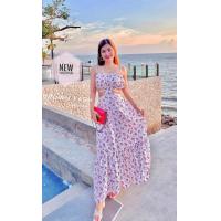 ราคา Maxi dress เดรสสายเดี่ยว เดรสไข่มุก เดรสลายโซ่ เดรสสายเดี่ยว เดรสเว้าเอว (15105780485)