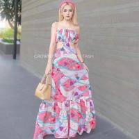 ราคา Maxi dress เดรสสายเดี่ยว เดรสไข่มุก เดรสลายโซ่ เดรสสายเดี่ยว เดรสเว้าเอว (9939989015)