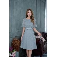 ราคา เดรสออกงาน เดรสทำงาน เดรสลูกไม้คลุมไหล่แต่งเข็มขัดผ้า ทรงเอ สีเทา สวยมากค่ะ M 3XL (15340897667)