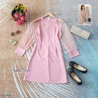 ราคา พร้อมส่ง ชุดเดรสสีชมพู ใส่ออกงาน ไปงานแต่งงาน เดรสชมพู สีเรียบหรู ไม่มีลาย สาวอวบนิดๆใส่ได้ค่ะ8581 (13414228828)