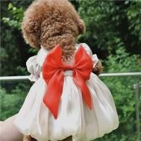 ราคา เสื้อผ้าสัตว์เลี้ยงเกาหลี Ins Dogs Pincess Dress Streamer Skirt Gentle Pearl Big Silky Bow Satin Pet Wedding Dress (15510760789)