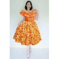 ราคา ชุดย้อนยุค ชุดลายดอกทองกวาว ชุดเดรสกระโปรงลายดอก Freesize พร้อมส่ง (17267756271)