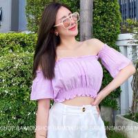 ราคา J k vintage shop เสื้อเปิดไหล่ สม็อคจั้มน่ารัก งานสวยปังมาก เสื้อครอป ครอปท็อป ปาดไหล่ เสื้อปาดไหล่ ชุดไปทะเล (16646894916)