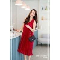 ราคา เดรสคอวี อัดพลีท dree V peet สีเยอะมาก เดรสพลีทดารา ชุดคลุมท้อง (10322106235)