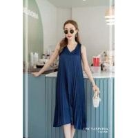 ราคา เดรสคอวี อัดพลีท dree V peet สีเยอะมาก เดรสพลีทดารา ชุดคลุมท้อง (10322106244)