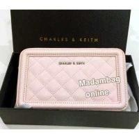 ราคา Charles Keith Quilted Long Wallet กระเป๋าหนังคาเวียร์ สะพายข้าง มีสองซิป (627686827)