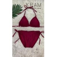 ราคา ชุดว่ายน้ำบิกินี่ผูกคอผูกหลังมีฟองน้ำM 2XL (13056378403)