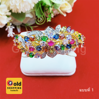 ราคา กำไลคลิปล็อคฝังพลอยดอกไม้ข้างพลอย นพเก้า โกเมน บุษราคัม เขียวส่อง มรกต แซฟไฟร์ กำไลทอง เสริมบารมี ใส่อาบน้ำได้ (16125893032)