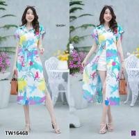 ราคา เดรสยาว ปกเชิ้ตแขนเบิ้ล ผ่าแหวกด้านข้าง 2 ข้าง CL16468 (14474396428)