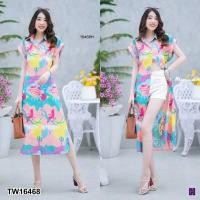 ราคา เดรสยาว ปกเชิ้ตแขนเบิ้ล ผ่าแหวกด้านข้าง 2 ข้าง CL16468 (14474396429)