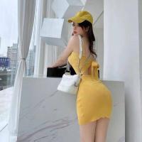 ราคา ชุดเดรสสายเดี่ยว กระโปรงสั้นผูกโบว์ด้านหลัง ชุดเดรสสายเดี่ยวกระโปรงเข้ารูปมีให้เลือก 3 สี (12408435520)