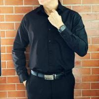 ราคา เสื้อเชิ๊ตสีดำล้วน แขนยาว ทรงปล่อย รีดง่าย (5485772512)