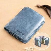 ราคา กระเป๋าสตางค์หนังแท้สำหรับผู้ชายกระเป๋าสตางค์แนวตั้งทรงสั้นสำหรับผู้ชายสีกาแฟดำ (8275348674)