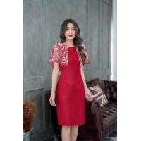 ราคา สีแดง เดรสออกงาน เดรสทำงาน ผ้าไหมญี่ปุ่นแต่งคลุมไหล่ลูกไม้ทอลายสลับสีรุ่นพิเศษ สวยมากค่ะ M 3XL (16315799260)