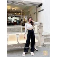 ราคา กางเกงเอวสูงขากระบอกใหญ่จีบหน้า ผ้าโควี่ วาเลนไทน์ (16141527493)