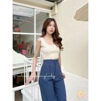 ราคา กางเกงเอวสูงขากระบอกใหญ่จีบหน้า ผ้าโควี่ วาเลนไทน์ (16141527501)