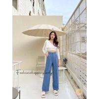 ราคา กางเกงเอวสูงขากระบอกใหญ่จีบหน้า ผ้าโควี่ วาเลนไทน์ (16141527505)