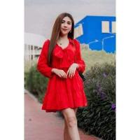 ราคา สพ0014 มินิเดรส ทรงคอวี คอปก แต่งโบว์ผูกหน้า แขนยาว ชายระบาย ผ้าไหมอิตาลี สุดฮิตคือต้องมีค่ะ งานสวยมากกกค่ะ ชุดสีแดง ตรุษจีน วาเลนไทน์ (7670341873)