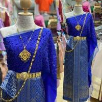 ราคา ชุดไทยสไบกากเพชรปักมุกโทนสีฟ้า ชุดไทยสีฟ้า (15543279635)