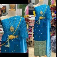 ราคา ชุดไทยสไบกากเพชรปักมุกโทนสีฟ้า ชุดไทยสีฟ้า (15543279640)