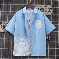 ราคา ญี่ปุ่นแบรนด์อินเทรนด์ใหม่สีตีแขนสั้นชายเสื้อฤดูร้อนหลวมหล่อคู่เสื้อผู้ชายเสื้อ เสื้อยืดผู้ชาย (16418807366)