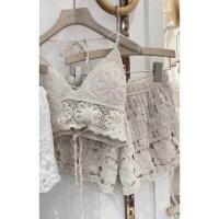 ราคา บราถักไหมพรม 022 ชุดเซตบราถักไหมพรมผูกคอ กางเกงถักลูกไม้ มีทั้งเป็นเซต และเเยกขาย (15853220683)