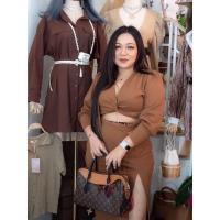 ราคา Plus size พร้อมส่ง I เดรสสาวอวบเกรียวโชว์หน้า ผ้าวูลเวฟ เดรสทำงาน เดรสออกงาน 100KG (14553469081)