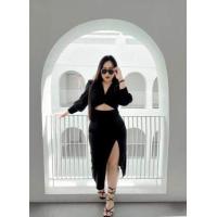 ราคา Plus size พร้อมส่ง I เดรสสาวอวบเกรียวโชว์หน้า ผ้าวูลเวฟ เดรสทำงาน เดรสออกงาน 100KG (14553469080)