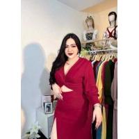 ราคา Plus size พร้อมส่ง I เดรสสาวอวบเกรียวโชว์หน้า ผ้าวูลเวฟ เดรสทำงาน เดรสออกงาน 100KG (17396199391)