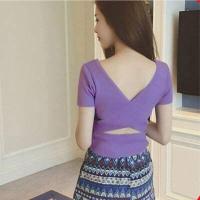 ราคา UN SHOP เสื้อครอปแขนสั้นไหมพรม คอวี เปิดหลัง ทรงรัดรูป สไตส์เกาหลี (4160438507)