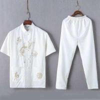 ราคา ชุดเครื่องแต่งกายจีนโบราณชาย เสื้อ กางเกง ชุดผ้าฝ้ายปักลายมังกรผู้ชายไทชิกังฟูชุดจีนระบายอากาศ (6750608888)