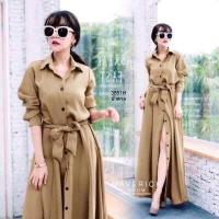 ราคา Chompoo Fashion ชุดเดรส แม็กซี่เดรสเชิ้ตแขนยาว แต่งกระดุมช่วงหน้ายาว (17413664697)