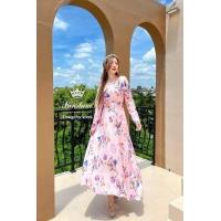 ราคา เดรสยาว เดรสพิมพ์ลายดอกไม้ สีชมพู ทรงสวย ชุดสวยใส่สบาย (16000200364)