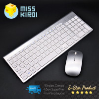 ราคา ชุดเมาส์ คีย์บอร์ด ไร้สาย สีขาว สีดํา แป้นพิมพ์ไทยอังกฤษ Wireless EN TH English and Thai Layout PC keyboard ULTRA THIN 2 4G Wireless USB Combo for PC Smart TV Wireless Keyboard (434899448)