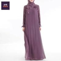 ราคา เดรสมุสลิม เดรสอิสลาม ชุดมุสลิม ชุดอิสลาม เดรสชีฟอง เดรสยาว อาบาย่า Lace Chiffon Maxi Dress with Bows (667000568)