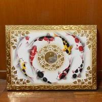 ราคา ภาพมงคล ภาพปลาคาร์ฟ 9 ตัว ขนาด 70 x 50 ซม ภาพวาดสีน้ำ บนผ้าใบ ปิดทอง สำหรับเสริมฮวงจุ้ยบ้าน ร้านค้า (16244015212)