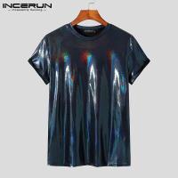 ราคา INCERUN เสื้อยืดแขนสั้นกลิตเตอร์ผู้ชาย เสื้อยืดพิมพ์ลายแขนสั้นสวมใส่สบาย (14295078437)