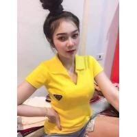 ราคา เสื้อยืดรัดรูป คอปกปัก PRADA อก 32 38 งานป้ายนมโต (15276935807)