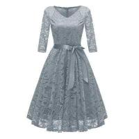 ราคา ชุดคนอ้วน เดรสออกงานไซส์ใหญ่ ลูกไม้ยืดเกรดเอ แขน 3 ส่วน ชุดยาวคลุมเข่า สีทอง สีชมพู สีเทา (423675407)