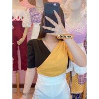 ราคา เสื้อยืดแขนสั้น ไขว้หน้า 2 สี ผ้ายืด งานน่ารักมาก (13627582404)