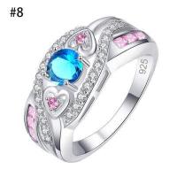 ราคา พร้อมสต็อก หลากสี Zirconia ชุบเงินและแหวนเงินแหวนพลอยสีม่วงแหวนคู่ (2160772158)
