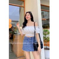 ราคา fabricsp เสื้อครอปปาดไหล่ เสื้อปาดไหล่ดีเทลแต่งสม็อค เสื้อปาดไหล่แขนสั้น น่ารักมากกก แฟชั่นผู้หญิง แฟชั่นเกาหลี ครอป (17721095194)