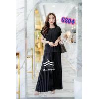 ราคา Jubbie Chrissie ชุดเซ็ทพลีทสีพื้น เสื้อพลีทแขนเลยกับกางเกงพลีทขายาว Freesize (9277432249)