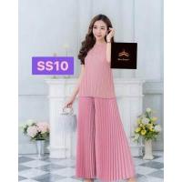 ราคา Jubbie Chrissie ชุดเซ็ทพลีทสีพื้น เสื้อพลีทแขนเลยกับกางเกงพลีทขายาว Freesize (12634353457)