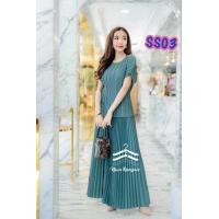 ราคา Jubbie Chrissie ชุดเซ็ทพลีทสีพื้น เสื้อพลีทแขนเลยกับกางเกงพลีทขายาว Freesize (9277432248)