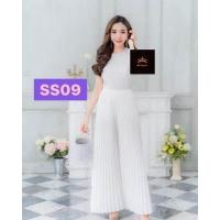 ราคา Jubbie Chrissie ชุดเซ็ทพลีทสีพื้น เสื้อพลีทแขนเลยกับกางเกงพลีทขายาว Freesize (12634353456)