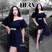 ราคา ชุดออกงานไซส์ใหญ่ HERA ชุดออกงาน แขนระบายผีเสื้อ สาวอวบ เดรสออกงาน (15947984027)