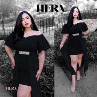 ราคา ชุดออกงานไซส์ใหญ่ HERA ชุดออกงาน แขนระบายผีเสื้อ สาวอวบ เดรสออกงาน (16442076333)