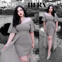 ราคา ชุดออกงานไซส์ใหญ่ HERA ชุดออกงาน แขนระบายผีเสื้อ สาวอวบ เดรสออกงาน (17170481470)